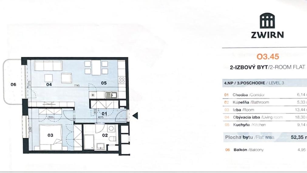 Predstavujeme Vám na #predaj #moderný 2-izbový #byt na Svätoplukovej ulici v mestskej časti Mlynské Nivy - #Bratislava. Byt o výmere 52,35 m2 + 5m2 balkón a pivnicou v osobnom vlastníctve v novostavbe projektu ZWIRN 3.
